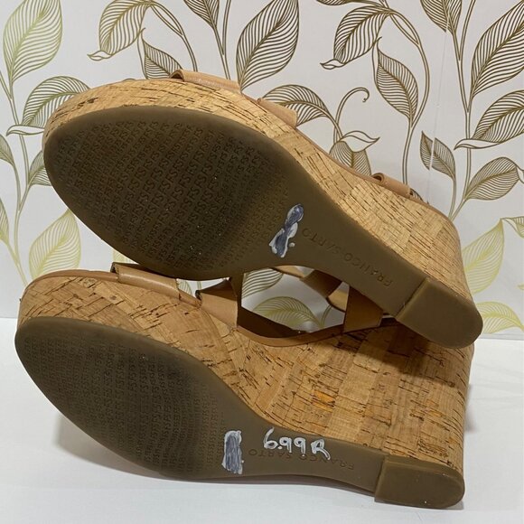 Franco Sarto Wedge Sandals With Straps & Cork Heel - Size 8 - Tan Leather Upper - Picture 11 of 12